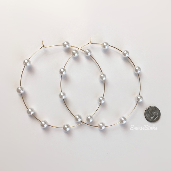 New Zara Large Threader Hoop Statement Earrings ~ Boho Pearl Accents ~ Hoops - Picture 7 of 14